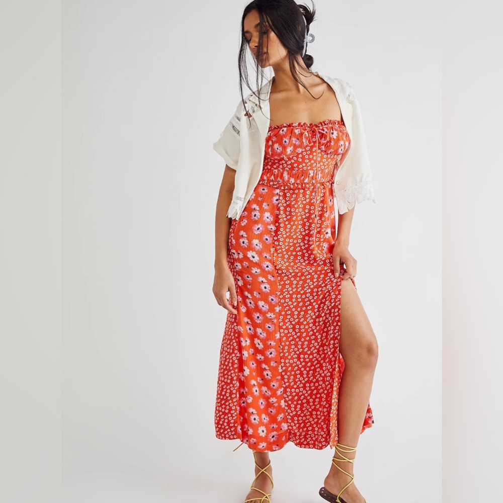 Free People Tigerlily Midi Dress, Small, Red Floral